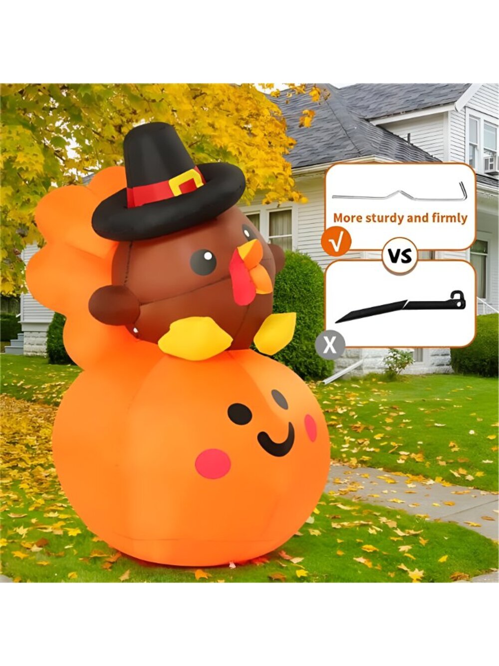 5FT Tall Thanksgiving Inflatables Turkey Baby on Pumpkin with Built-in - Picture 5 of 7
